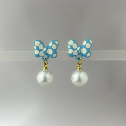 Korean Mini Bow Pearl Drop Earrings