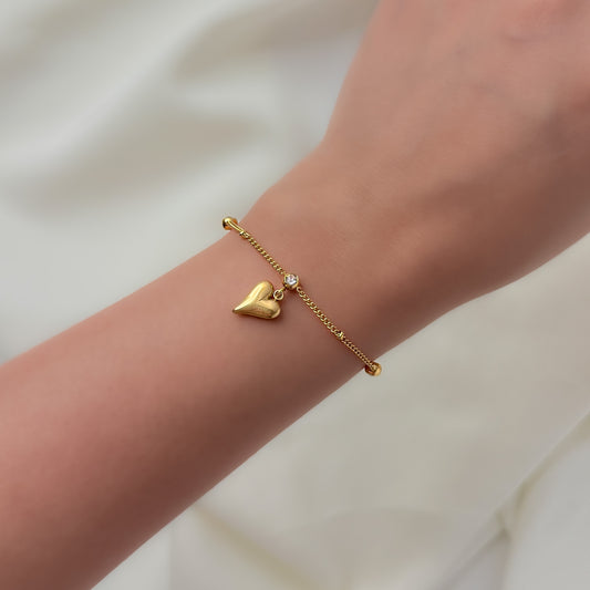 18K Gold Plated Heart with Stone Chain Bracelet