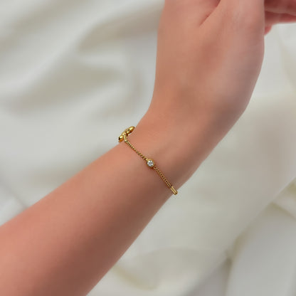 18K Gold Plated Heart with Stone Chain Bracelet