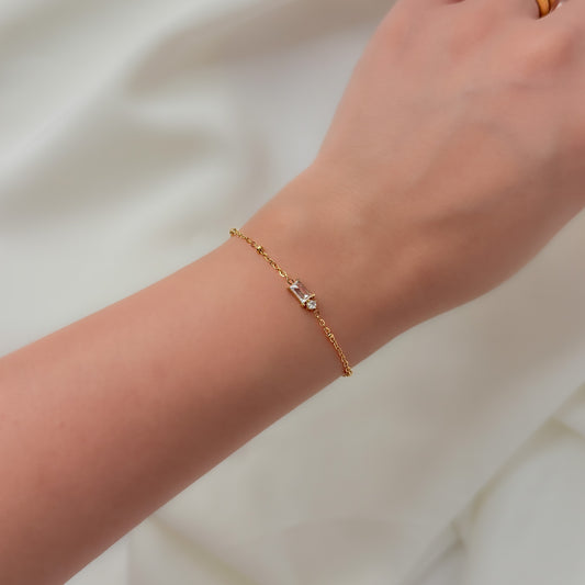 18K Gold Plated Mini AD Stone Dainty Chain Bracelet