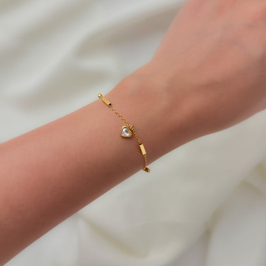 18K Gold Plated Heart Charms Chain Bracelet