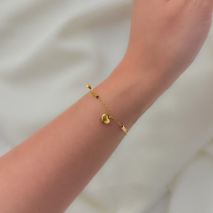 18K Gold Plated Heart Charms Chain Bracelet