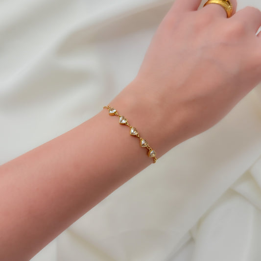 18K Gold Plated Multi Heart Chain Bracelet