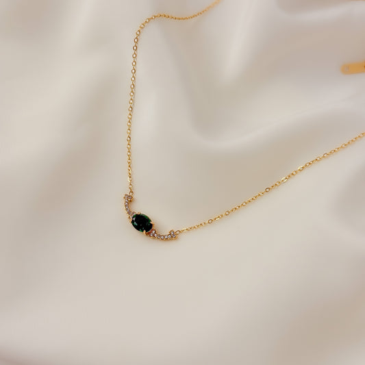 18K Gold Plated Dainty Emerald Necklace