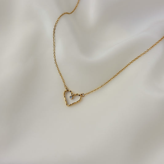 18K Gold Plated Dainty Stone Heart Necklace