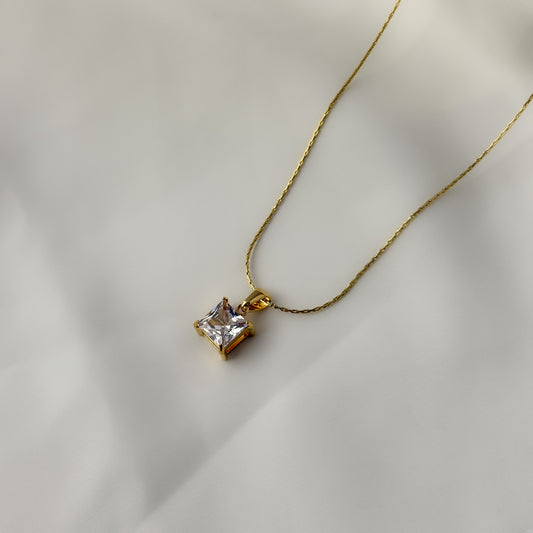 18K Gold Plated AD Stone Square Necklace
