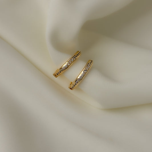 18K Gold Plated AD Stone Round Hoops
