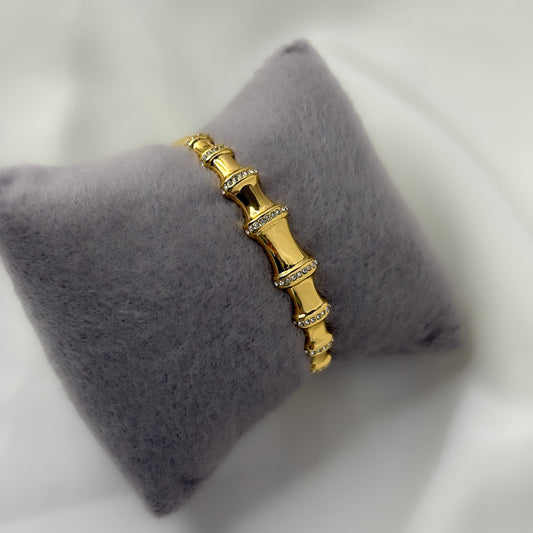 18K Gold Plated AD Stone Lining Bamboo Bracelet