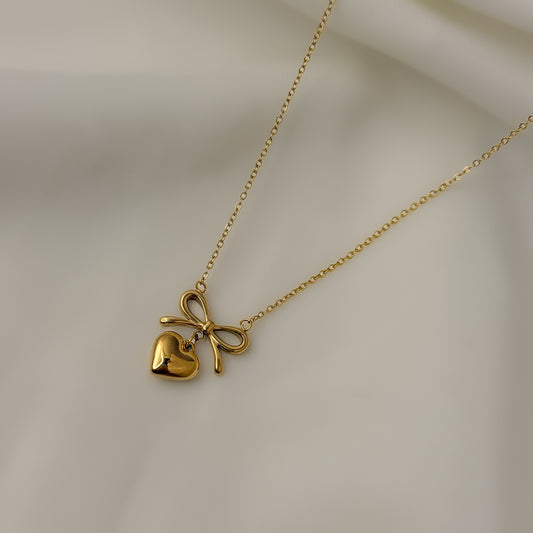 18K Gold Plated Bow Heart Necklace