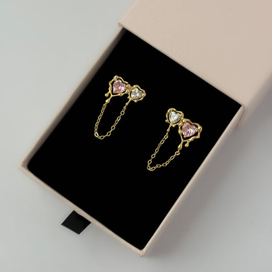 Premium 18K Gold Plated Double Heart Drop Earrings