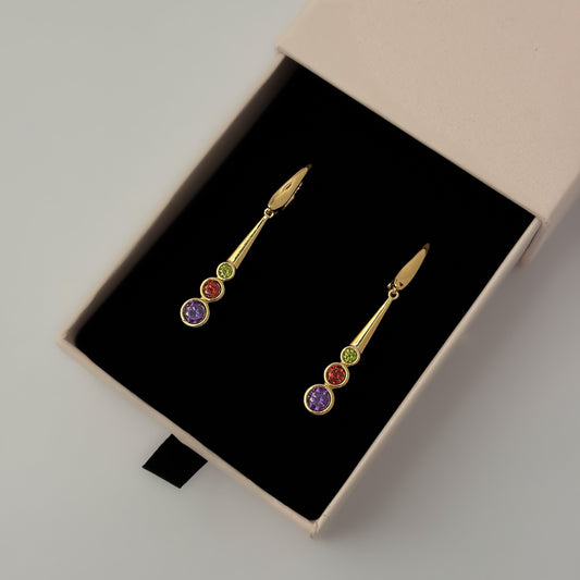 Premium 18K Gold Plated Multi Colour Sleek Drop Earrings