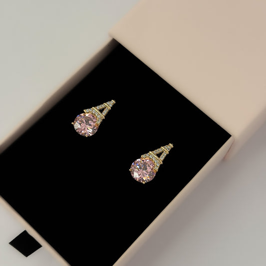 Premium 18K Gold Plated Pink Solitaire Stone Earrings