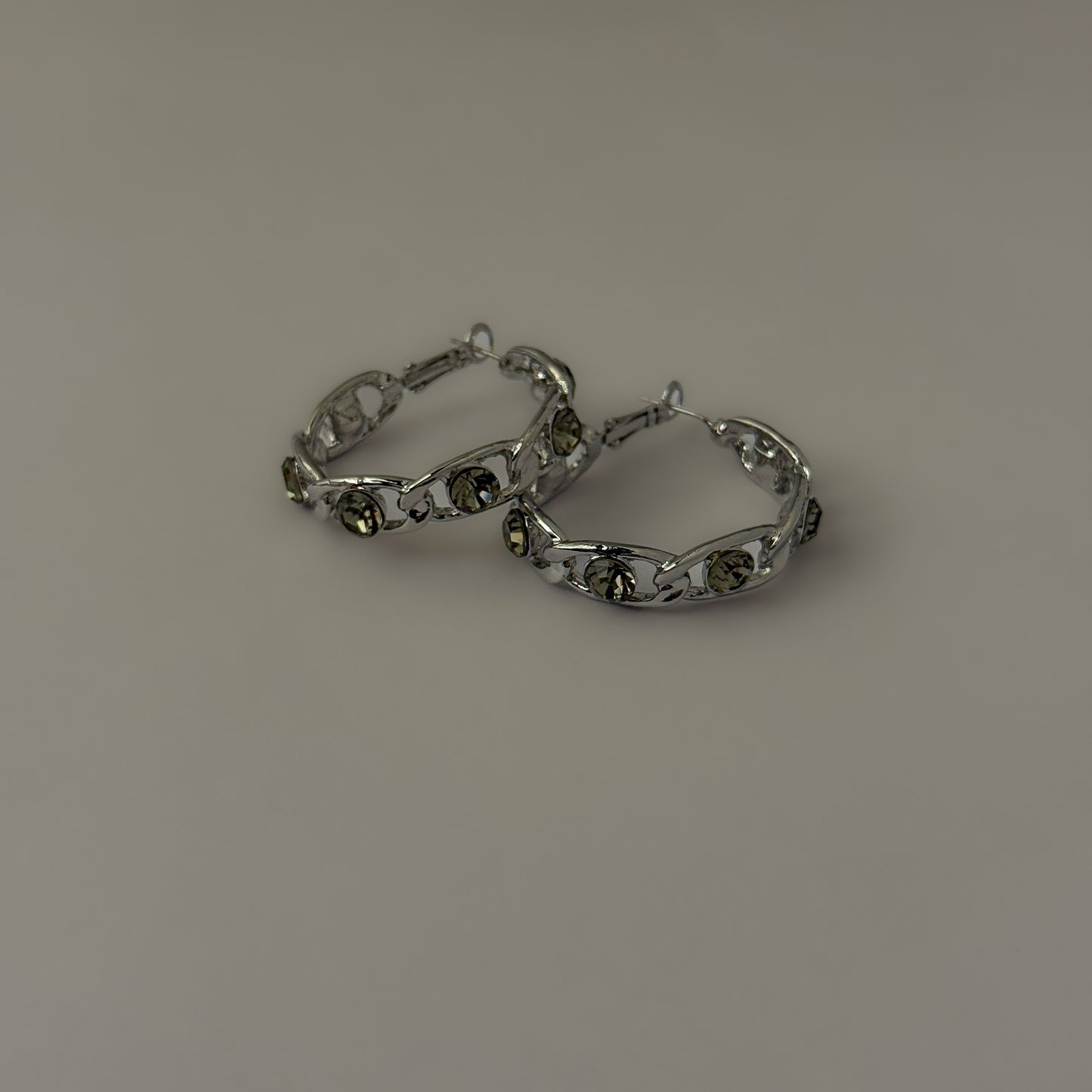 Korean Stone Linked Silver Hoops