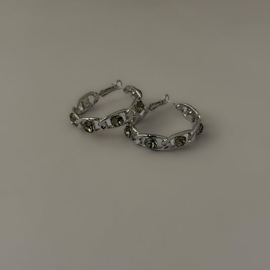 Korean Stone Linked Silver Hoops