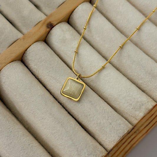 18K Gold Plated Beads Chain Square Necklace