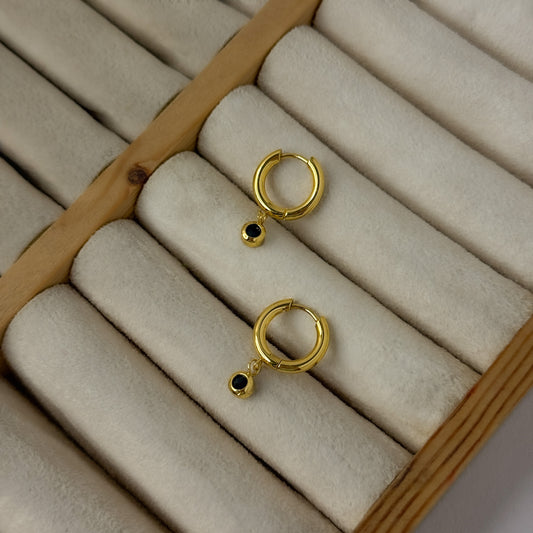 18K Gold Plated Black Drop Dainty Earrings