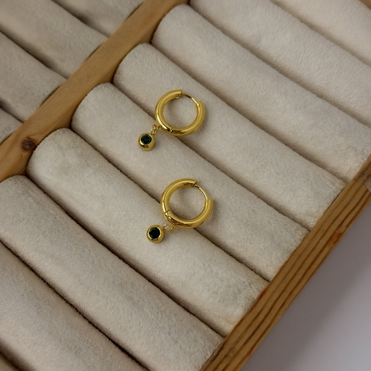 18K Gold Plated Emerald Green Dainty Drop Earrings