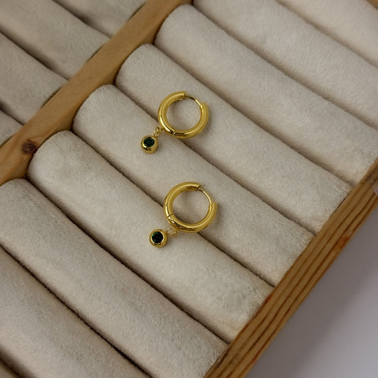 18K Gold Plated Emerald Green Dainty Drop Earrings