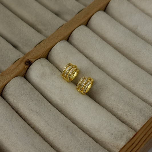 18K Gold Plated Three Lining Mini Hoops