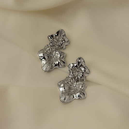 Statement Silver Colour Maple Earrings